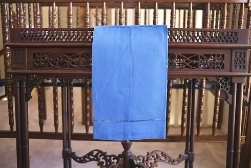 Marina Blue Hemstitch Guest Towels. 14x22".